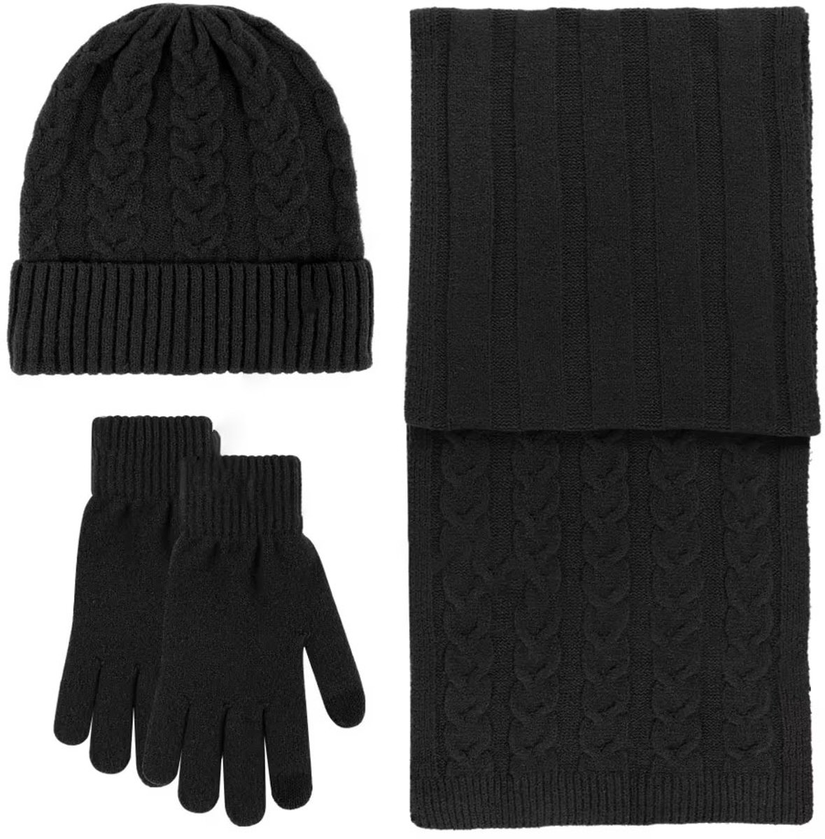 3-delige Dames Winterset – Warme Sjaal, Muts en Handschoenen Set in Effen Kleuren | Dikke Fleece Dubbele Laag Winteraccessoires – Fuchsia, Rood, Geel | Wintermuts, Wanten, Nekwarmer