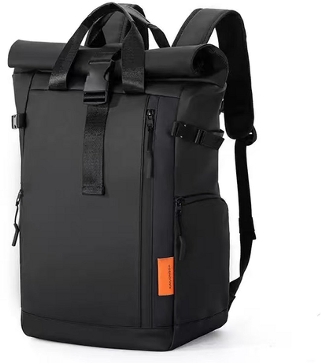 Locus Amicus Waterdichte Rolltop Laptop Rugzak – Met [15.6 inch] Laptopvak & Drinkfleshouder – Lichtgewicht Backpack voor Werk, School & Reizen – Zwart