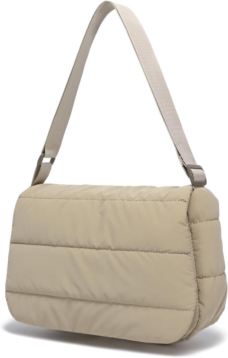 Puffertas, crossbody-tas voor vrouwen, zachte gevoerde dons-schoudertassen voor casual werken, puffy handbagagetas, Khaki