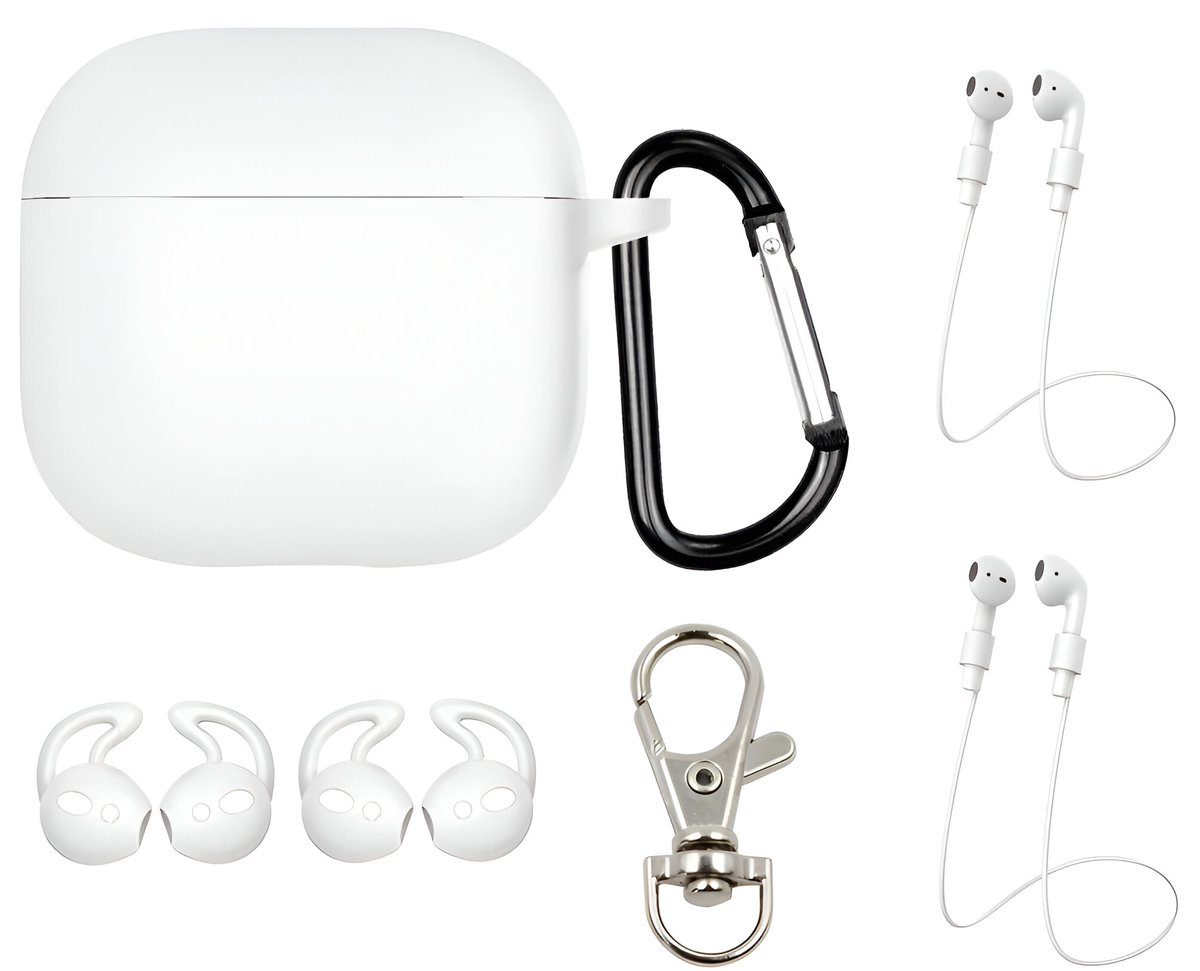 Studio Air® Airpods 4 Hoesje - Luxe Set met 7 items - Soepele Siliconen Case - Wit