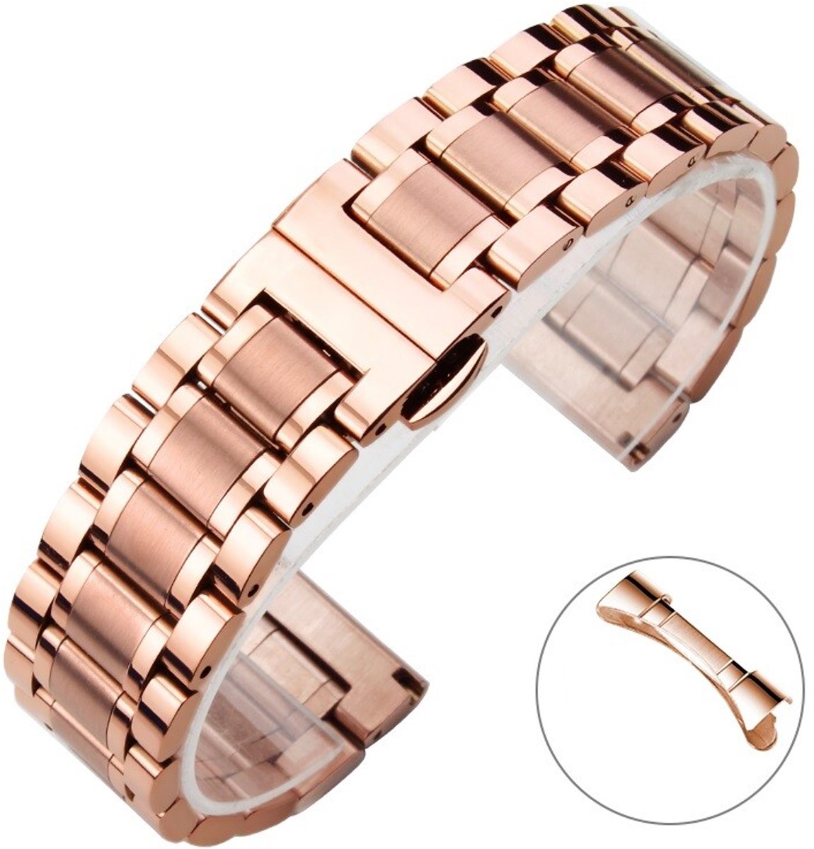 24 mm metalen band roestvrijstalen band met vlindersluiting - zilver [met boogvormige opening]