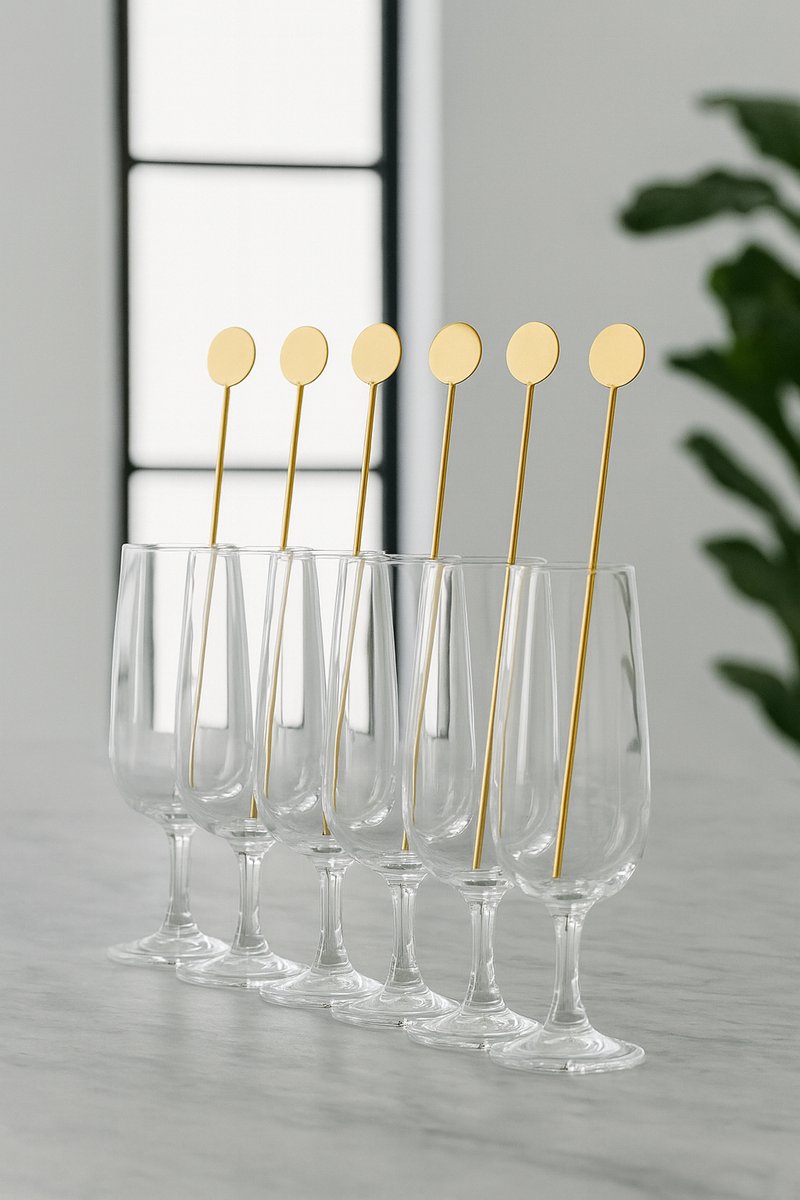 Roerstaafjes RVS – 6 stuks – Cocktail Lepels – Goud – Rond Design