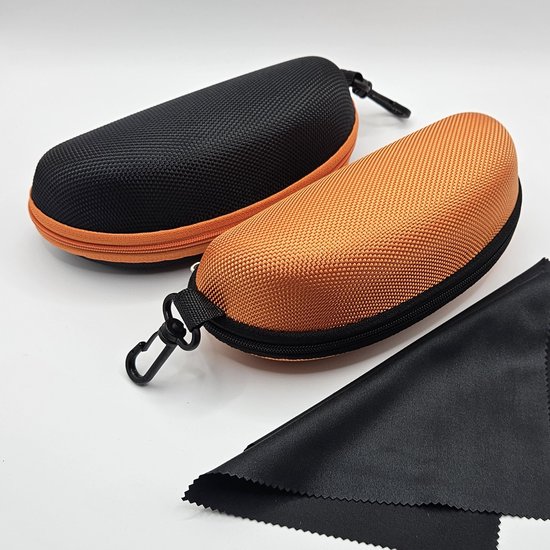 Foto: 2 brillenkokers 2 brillendoekjes zwart en oranje set van 2 brillendozen cadeau zonnebril koker tui lunettes de lecture rigide en cuir unisexe large eyeglass case for sunglasses and eyeglasses aland optiek