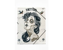 Set van 3 Documentenmappen A4 – Tattoo Design – 24×31 cm – Opbergmap met 3 Kleppen & Hoekelastiek