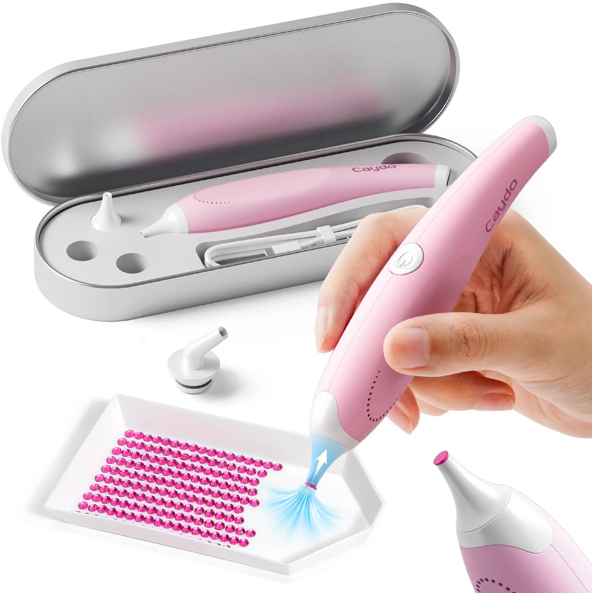 Elektrische Diamond Painting Pen - Ergonomisch met Meerdere Opzetstukken - Voor het Plaatsen van AB-Diamanten Zonder Wax - Roze