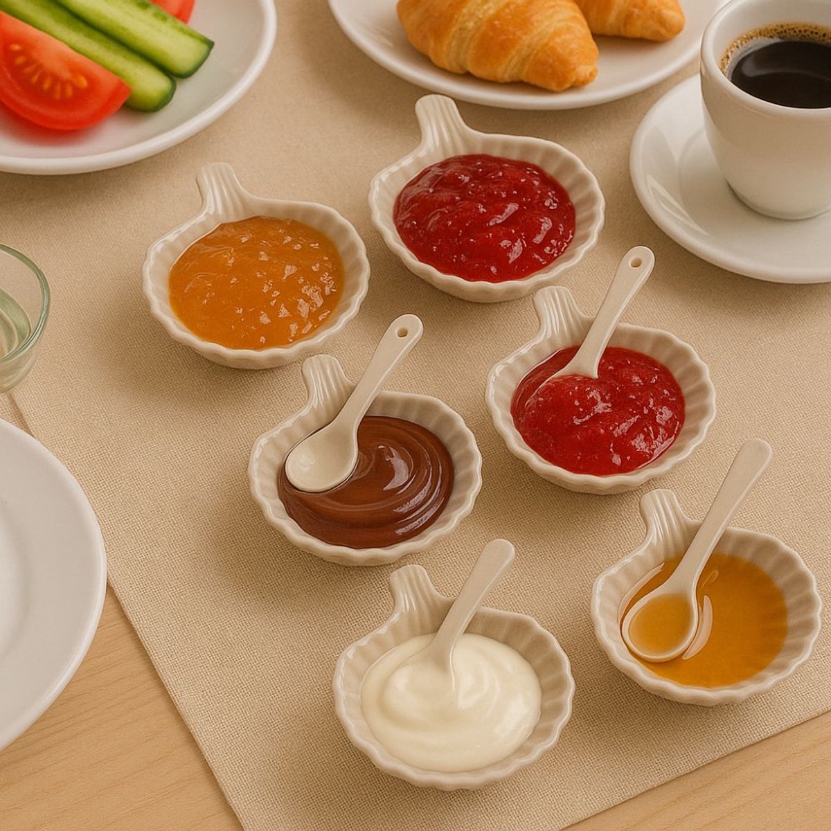 Schelpvormig schalen – 6-delige Tapas Schalen Set met Lepels