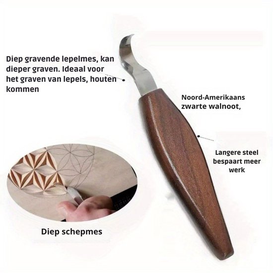 Lepelmes met gebogen staal en donkerhouten handvat. Ideaal voor lepels.