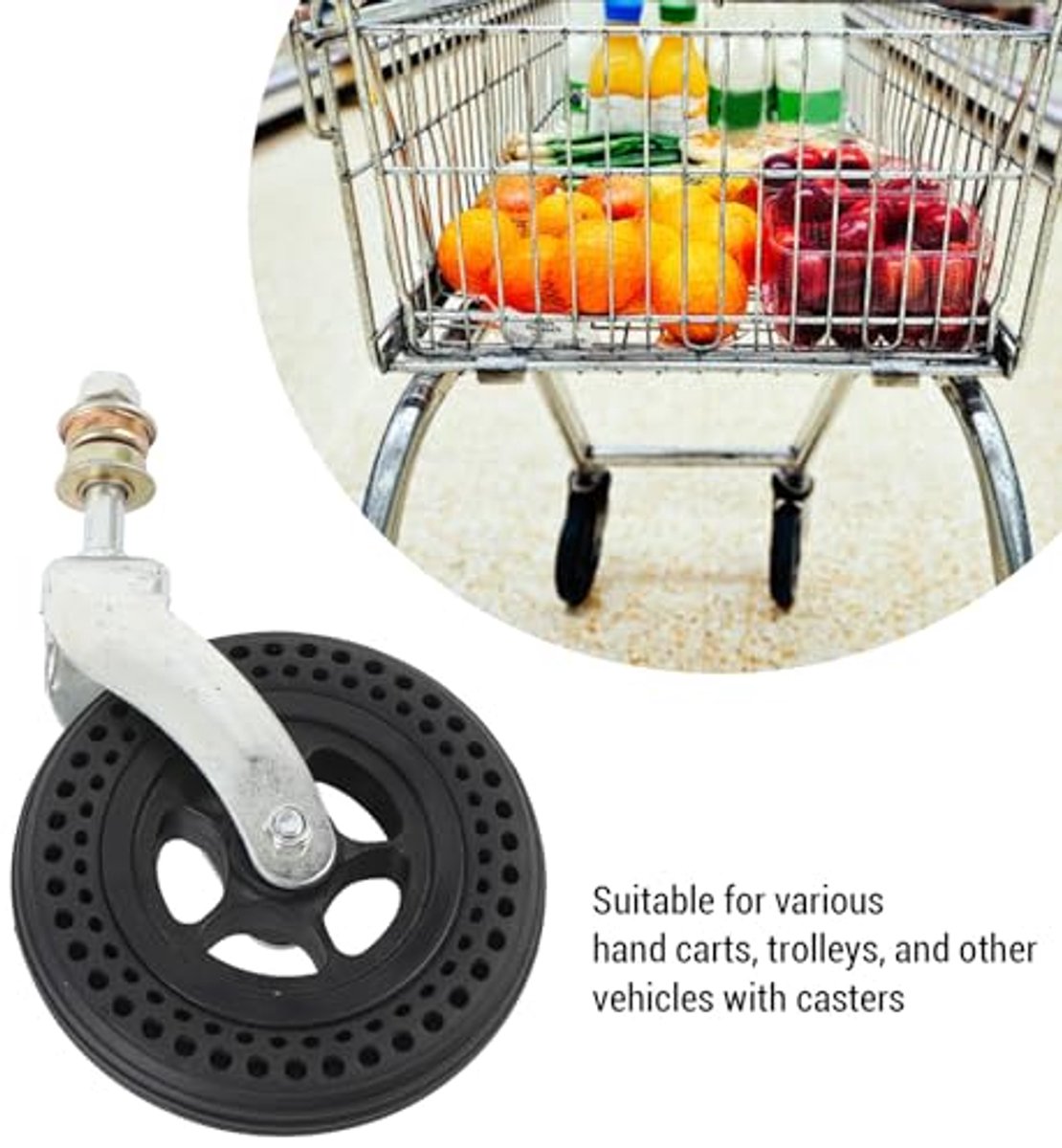 Zwenkwielen, 6 inch, 75 kg belastbaar, TPE-rubber, zware uitvoering, antislip textuur, universeel, eenvoudig te installeren grasmaaierwiel voor handkarren en winkelwagens