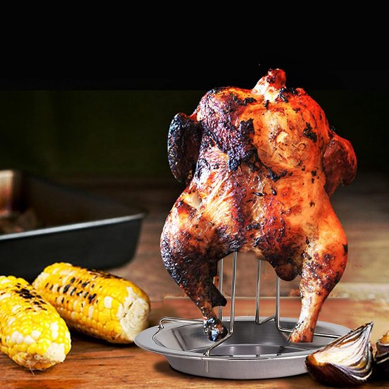 1 stuk - Kippengrill - Kippengrillbak van roestvrij staal - Verticale grillstandaard - Opvouwbare kippengrill - Met lekbak - Zilver - 16,5*16,5*17 cm - Geschikt voor thuis en op de camping — afbeelding 2