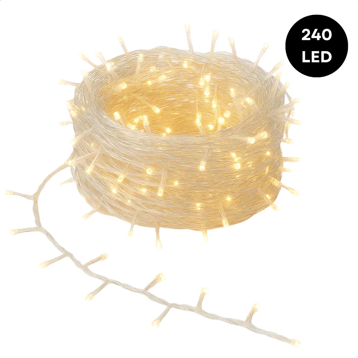 Cheqo® LED Verlichting - 240 LED Lampjes - Warm Wit - Lichtfuncties - Timer Functie - 18 Meter Lichtsnoer - Kerstboomverlichting Transparant Snoer - Binnen En Buiten - IP44 Adapter - Kerstverlichting - Lichtslinger - Sfeerverlichting - Kerstlampjes – foto 7