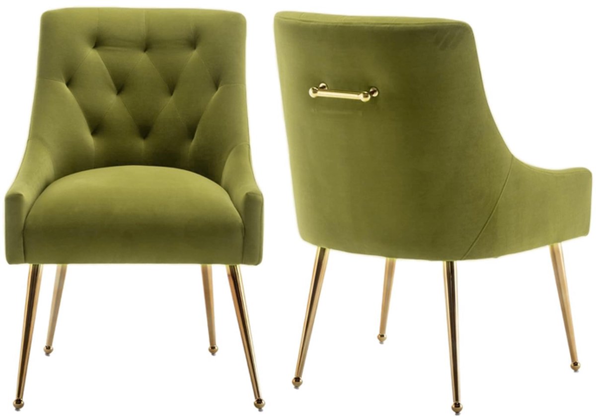 SEYNAR Set van 2 Eetkamerstoelen – Grijze Fluwelen Stoelen met Gouden Metalen Poten – Comfortabele Accentstoelen voor Woonkamer en Eetkamer