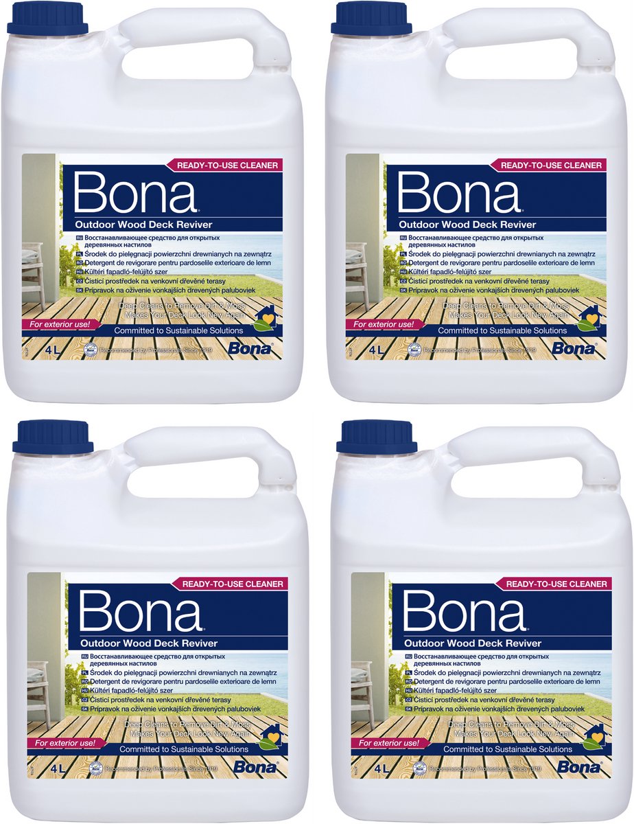 Bona Terrasvernieuwer Vloeistof 4L (4-pack) - Houtreiniger Buiten - Houtontgrijzer - Intensieve Hout Reiniger