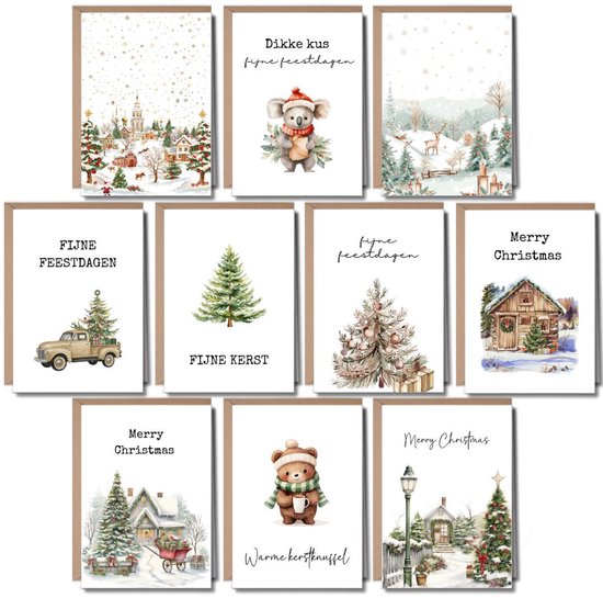 Cartes de Noël - Cartes de Noël avec Enveloppes - Cartes de Noël - Cartes de Noël 10 pièces - Jeux de cartes de Noël - Cartes de Noël Cartes de Noël de Luxe - Cartes de Noël Animaux - Cartes de Noël Nature