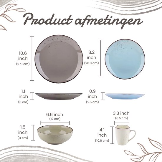 Service de table de Luxe LBB – 32 pièces – 8 personnes – Porcelaine – Service d'assiettes – Assiettes plates – Assiettes à dessert – Bols – Mugs – Bols – Multicolore