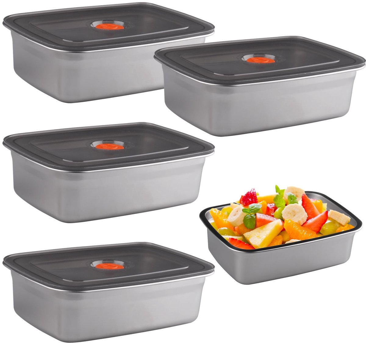 Ibenzoa® Set van 4 roestvrijstalen vershouddozen met deksel voor voedselopslag