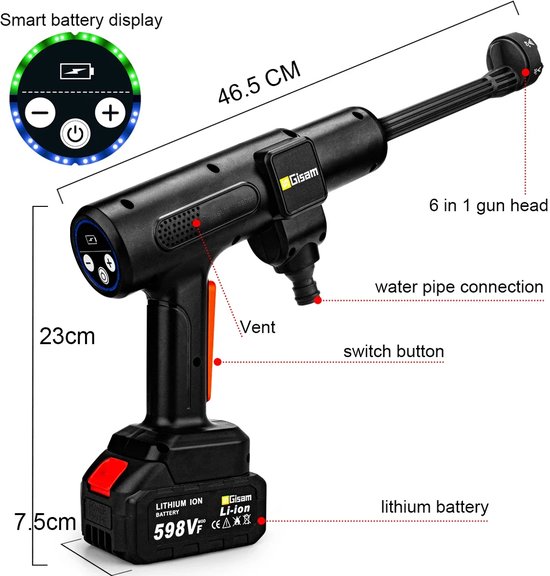 CYRO - Hogedrukreiniger - Elektrisch Hogedrukreiniger - Hogedruk Reiniger - 6 in 1 - 3500W - 18V Batterij Pin - 150Bar van CYRO — afbeelding 2