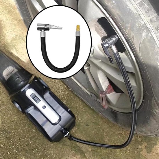 Auto Luchtpomp - 232 mm - Luchtpomp - Autopomp - Ventieladapter - Adapter voor luchtslang van autobanden - rubberen slang - slangadapter voor bandenpomp - voor fiets, auto, motorfiets, fietsband, luchtpomp - zwart — afbeelding 4