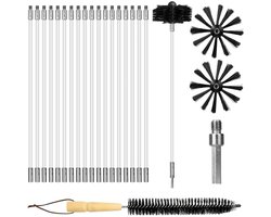 22 stuks- Schoorsteenveegset -Schoorsteen borstel- Complete Set met 18 Stangen- 2 Borstelkoppen -1 Connector en 1 Lange Borstel - Voor Reiniging van Droogkastventilatie en Schoorstenen