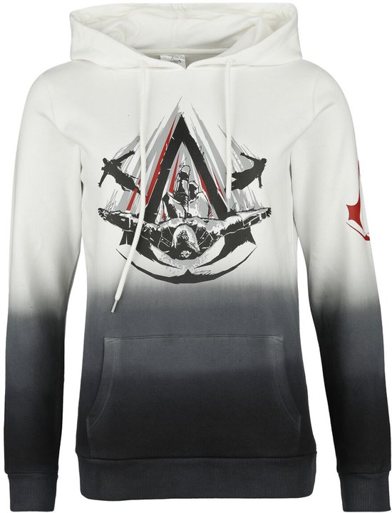 Witte trui met dip-dye effect, voorzijde met Assassins Creed print.