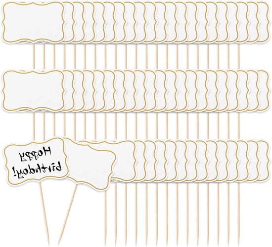 100 Pcs Party Food Labels for Buffet, Blank Toothpick Flags Cocktail Sticks, Food Flags for Buffets to Write on, Cupcake Toppers Cheese Labels