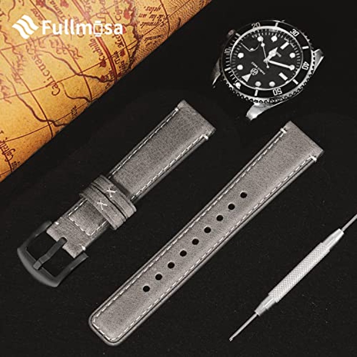 Polished Leather Watch Strap with D-Shaped Buckle - 18-20-22 mm, 6 Colors Available