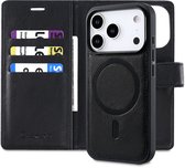 Casemania Hoesje Geschikt voor Apple iPhone 17 Pro - Onyx Black - 2 in 1 Afneembare Bookcase van Lederlook met Fijne Nerf - Geschikt voor MagSafe - Portemonnee Telefoonhoesje met Pasjeshouder en Standaardfunctie