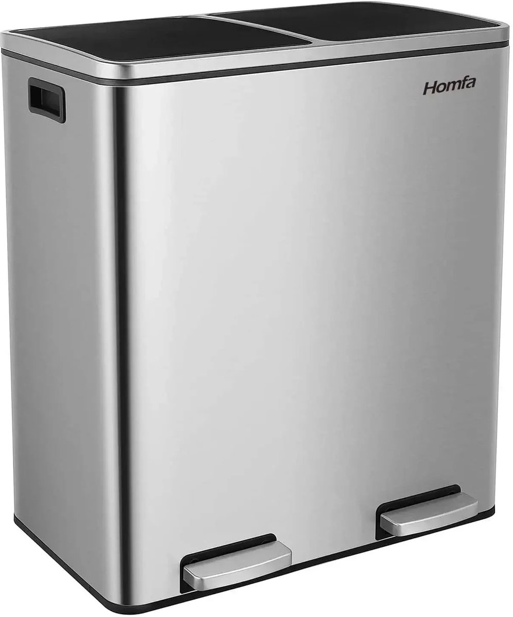 Studio Lyma Prullenbak - Afvalbak - 60 liter - 2 compartimenten - Softclose - Met pedaal - Anti-fingerprint - RVS