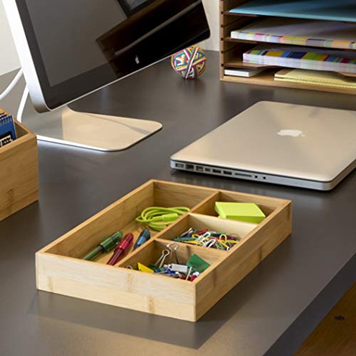 Bamboe Houten Organizer met 4 Compartimenten voor Laden - 11 5/8" x 7 7/8" x 1 3/4"