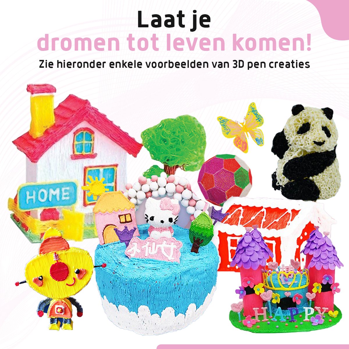 Fleau Kids 3D Pen Starterspakket Roze XXL - 150m Filament - 30 Kleuren Vullingen - 2025 USB-C model + Vele Extra's - Knutselen en Tekenen - 3D Printen - Tekenset — afbeelding 7