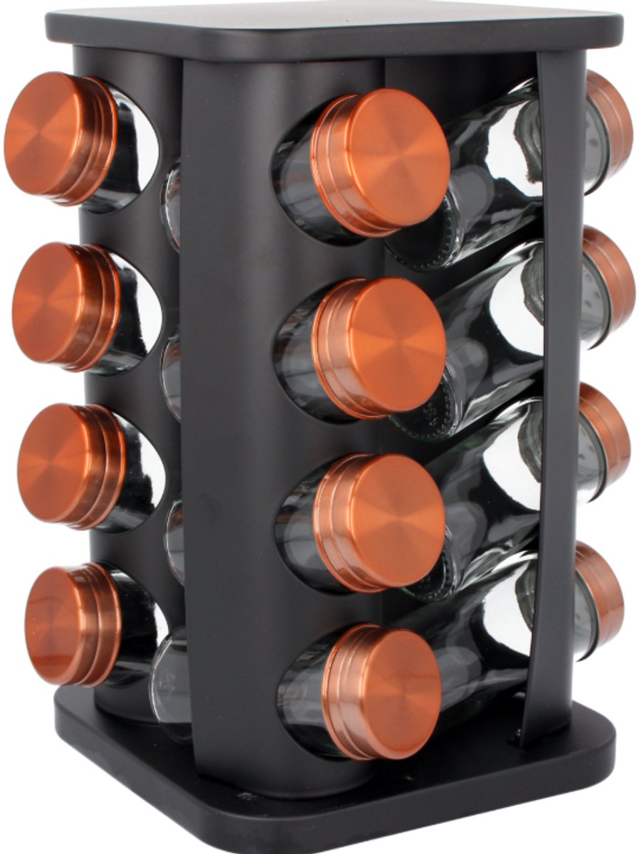 Brunbeste Draaibaar Kruidenrek – 16 Glazen Potjes – RVS Kruidenhouder – 360° Keuken Organizer