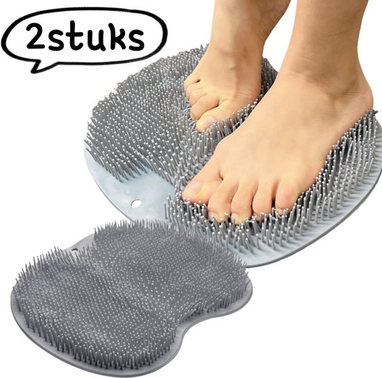 2-delige voetmassagemat - voetwasborstel, huishoudelijke badkamer voetscrubmat, antislip voetwasmat met zuignap - grijs