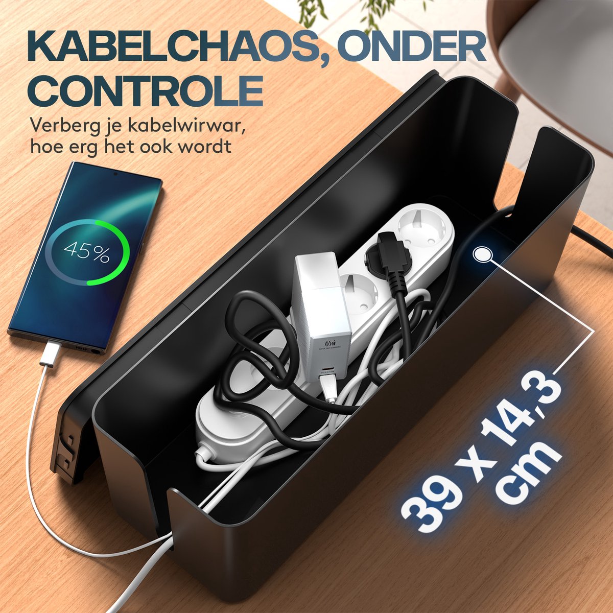 ACROPAQ Kabelbox stekkerdoos - Met geïntegreerde stekkerdoos, Kabel box