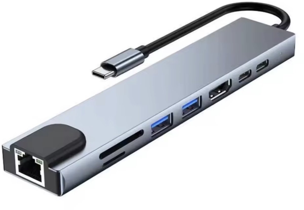 IfarNix usb hub - USB C Hub 3.0 – 8 Poorten - Usb Splitter - docking station laptop - usb hub met voeding - Ethernet - Usb C - Hdmi - Micro SD Card Reader - 4K
