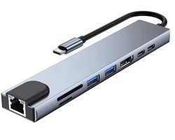 IfarNix usb hub – USB C Hub 3.0 – 8 Poorten – Usb Splitter – docking station laptop – usb hub met voeding – Ethernet – Usb C – Hdmi – Micro SD Card Reader – 4K