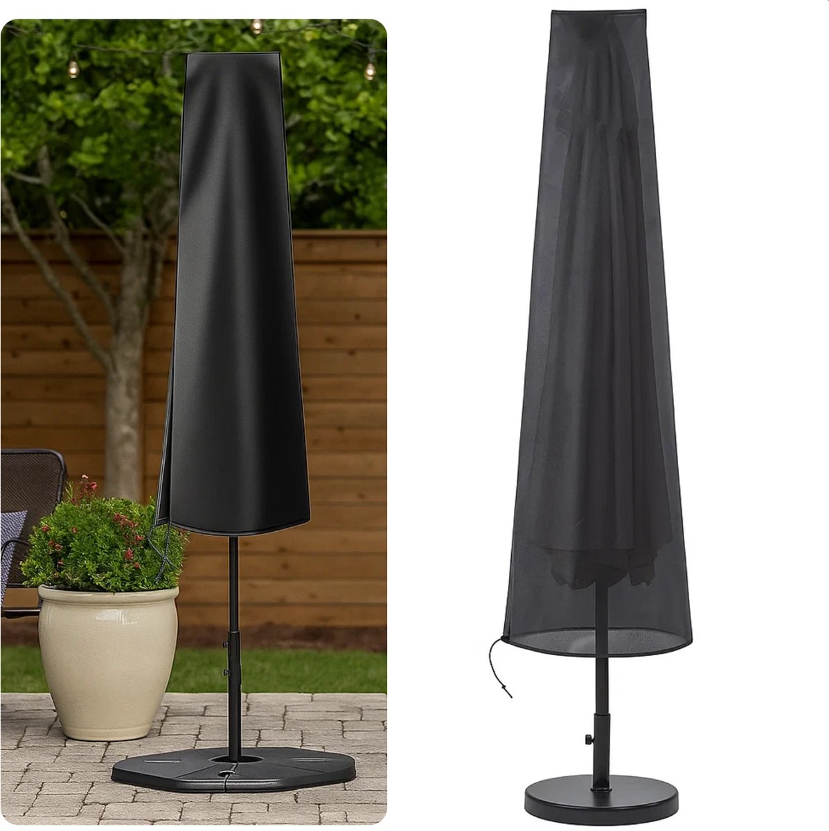 Cheqo Parasol Beschermhoes UV-Bestendig - Zwart Polyester - Parasolhoes Voor Staande Parasol - Waterafstotend - Parasolhoes Met Trekkoord - Parasolhoes Voor 3 Meter Parasol - Parasol Hoes - Beschermhoes Parasol - Afdekhoes Overig