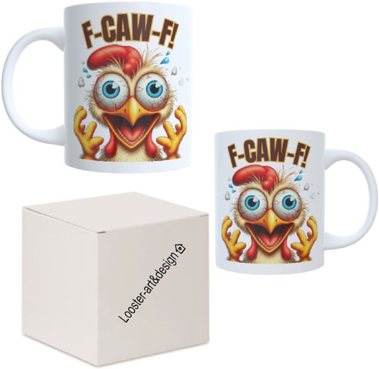 Koffie beker - thee mok afbeelding grappig kip - tekst - f-caw-f