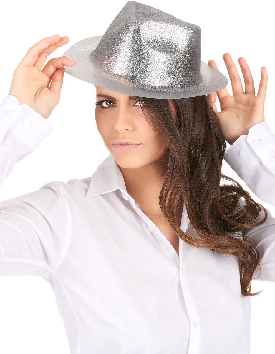 Vegaoo - Zilverkleurige glitter hoed voor volwassenen