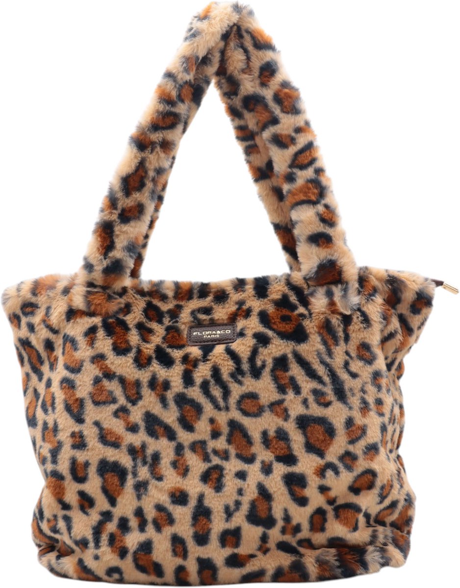 Trendy handtas / shopper - Flora & Co - animal print - furry - beige