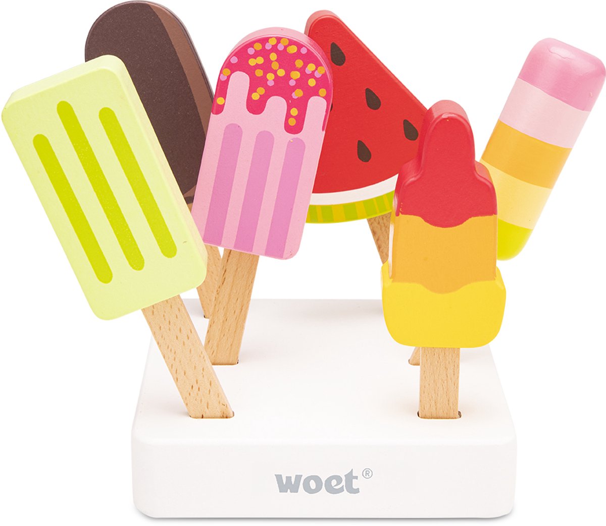 Woet® Houten IJsjes Speelgoed - 6-delige Kleurrijke IJsjes met Standaard - Speelgoedeten - Rollenspel Keukenspeelgoed IJskraam - Vanaf 2 Jaar — cadeau in Spellen & Speelgoed - foto 4