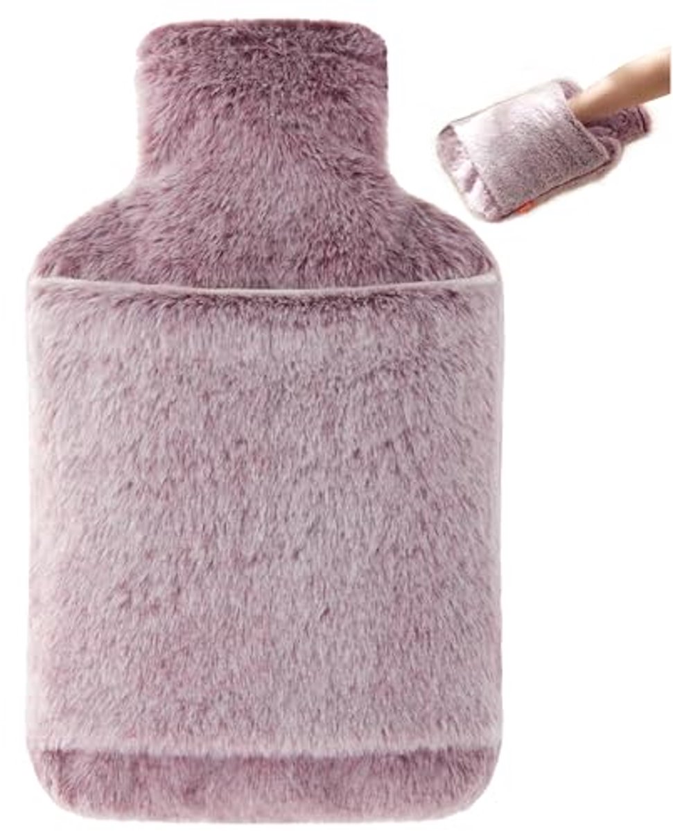 Warmwaterkruik 2 liter met zachte overtrek - Bedfles voor volwassenen en kinderen - Ideaal voor koude nachten - Paars