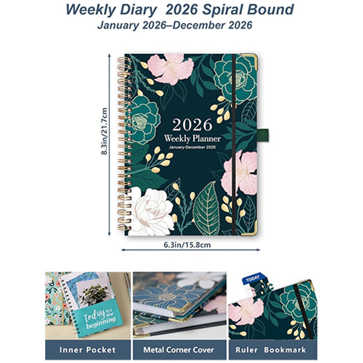 Burde Life Planner Rose Agenda 2022 | 20 Décembre 2021-8 janvier 2023