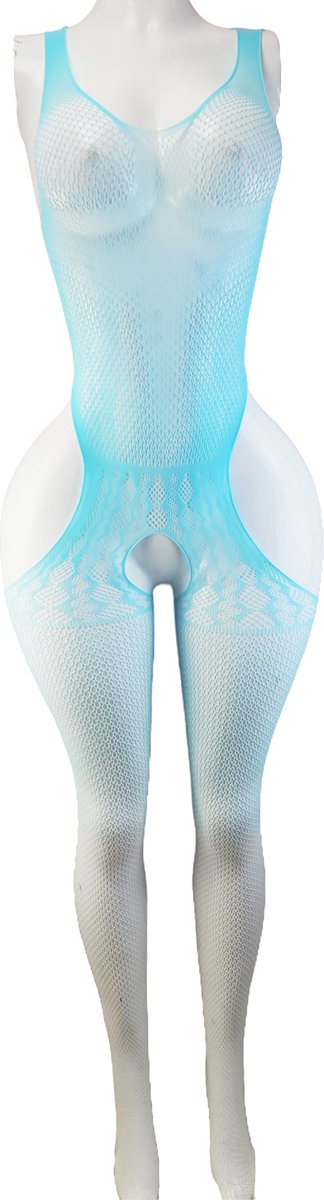 BamBella ® - Panty pak -Onesize - body suit - Dames - Onesize - Erotische jumpsuit van kant lingerie blauw wit