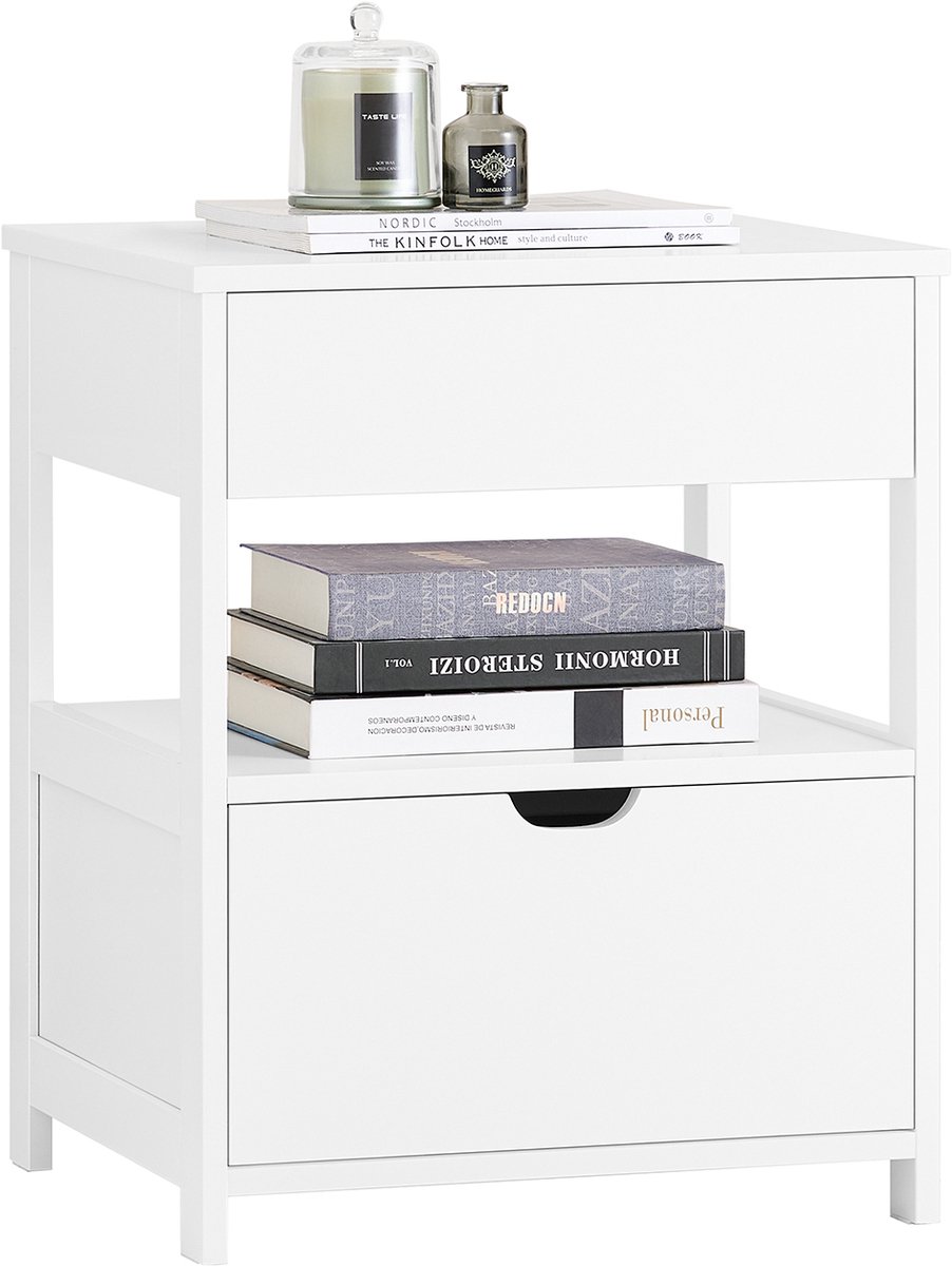 SoBuy FRG258-II-W Nachtkastje met 2 Laden en Open Vak - 45 x 38 x 55 cm - Wit