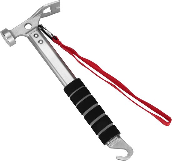 Campinghamer - 3-in-1 - Functionele tentpaalhamer met trekker - Voor kamperen, wandelen en backpacken - Handvat van spons - Antislip en schokbestendig - Grijs - 29,5*11 cm