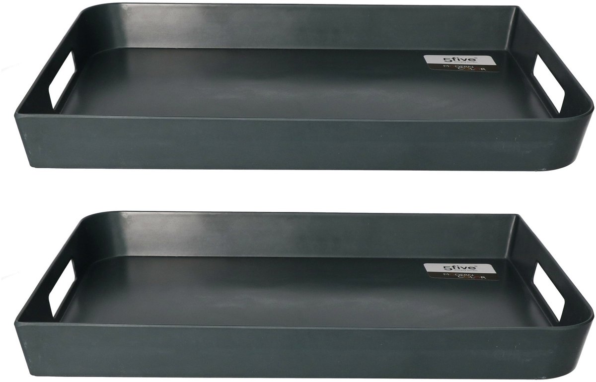 5Five Dienblad - 2x stuks - antraciet - 44 x 29 cm - rechthoekig - met handvaten - serveerblad