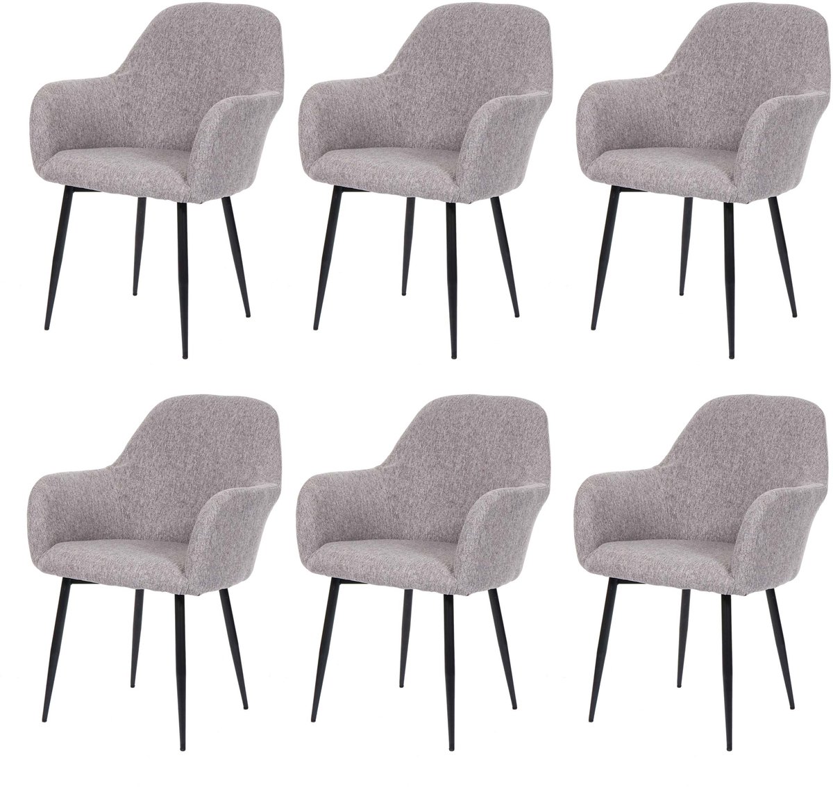 Set van 6 eetkamerstoelen MCW-F18, keukenstoel, retro design ~ stof/textiel grijs, zwarte poten