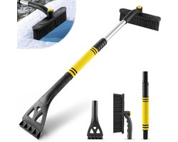 Ijsschep en Sneeuwborstel voor Autoruiten - 32 Inch Intrekbare Sneeuwruimer met 360° Roterende Borstel, Accessoire voor Het Exterieur Van Auto's en Essentiële Winterbenodigdheden - voor Auto's, Vrachtwagens en SUV's - Geel