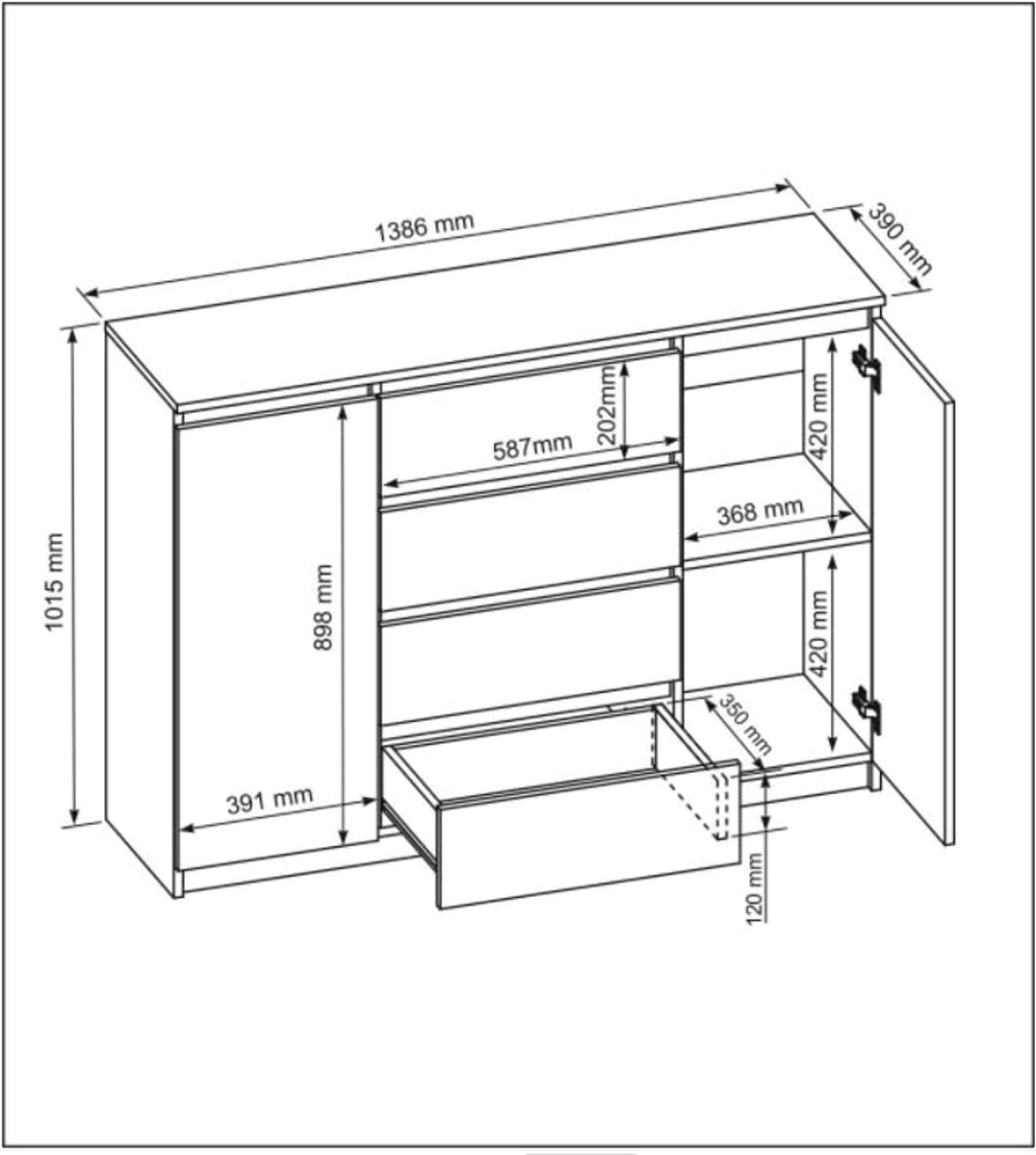 Image of 3 x Dressoir met 2 Deuren en 4 Laden - Wit, 140 cm