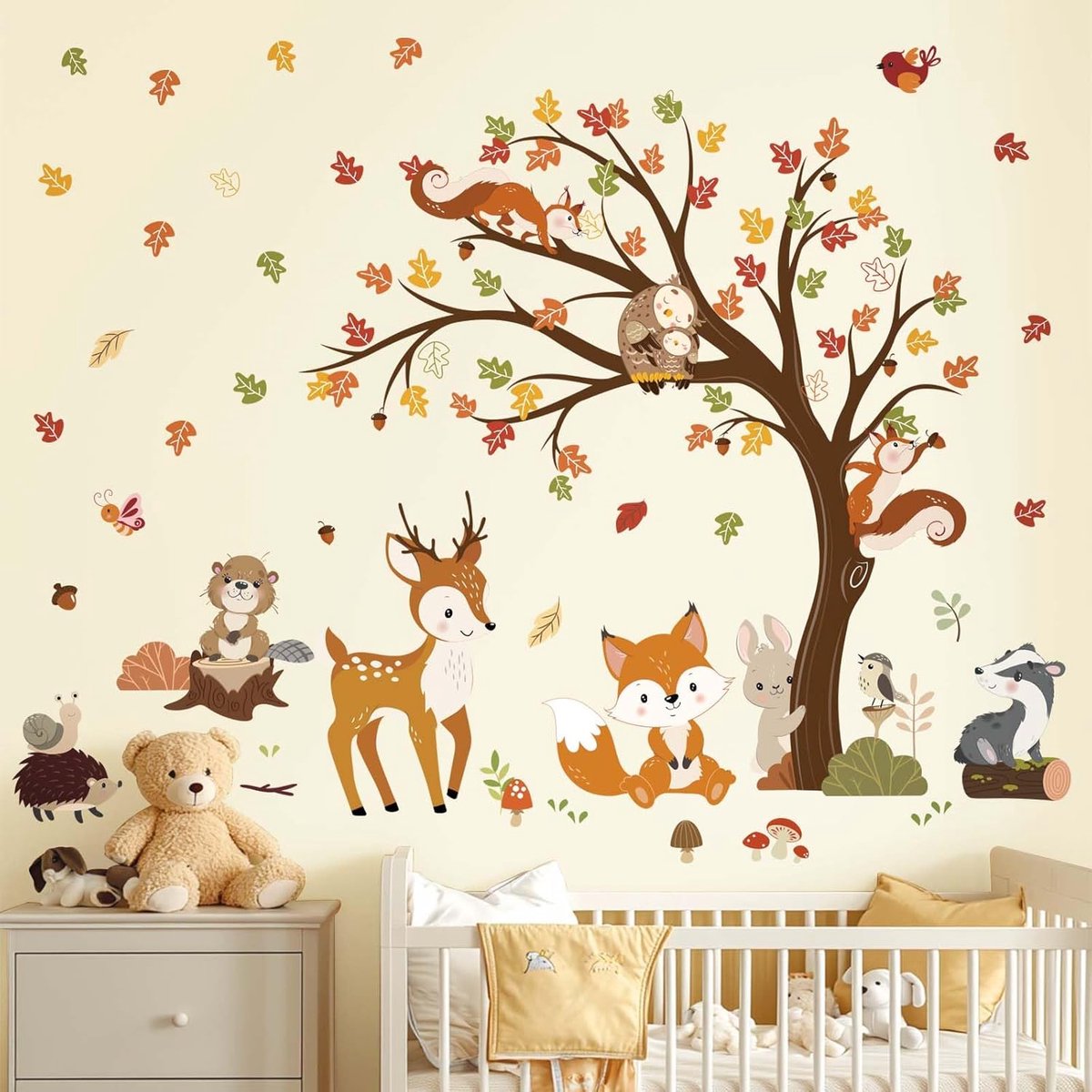 Bos Dieren Boom Muurstickers Herten Vos Konijn Bos Muurstickers Baby Kwekerij Kinderen Slaapkamer Woonkamer Muur Decor