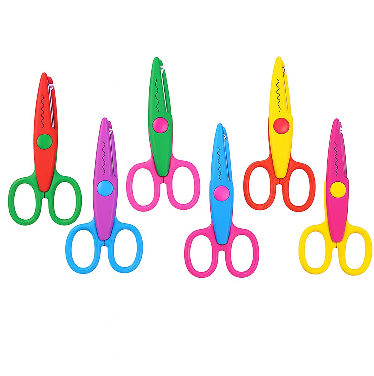 FSW-Products Kartelschaar Set – 6 Stuks – 13x6 cm – Verschillende Kartelpatronen – Kleurrijke Kinderschaar voor Knutselen